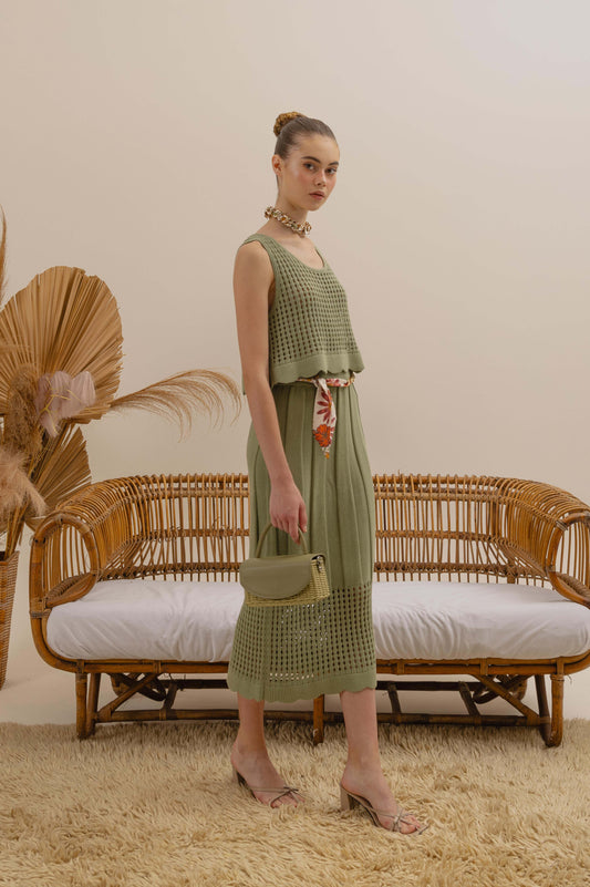 VT 8678-1 / VT 8679-1 Knitted Crop-top in Pistachio Set