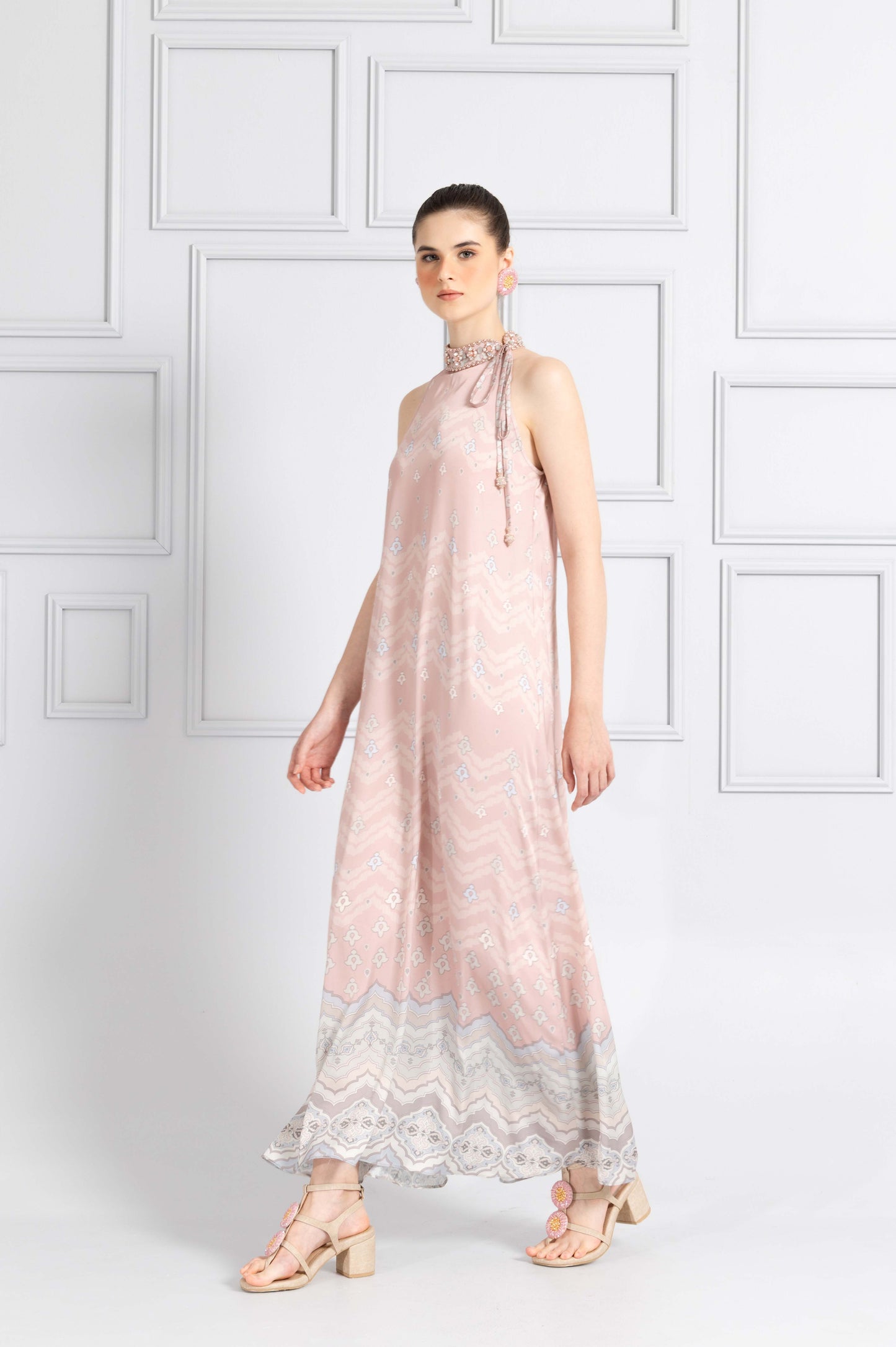 VT 8769 Danum Satin Halter Dress in Blush