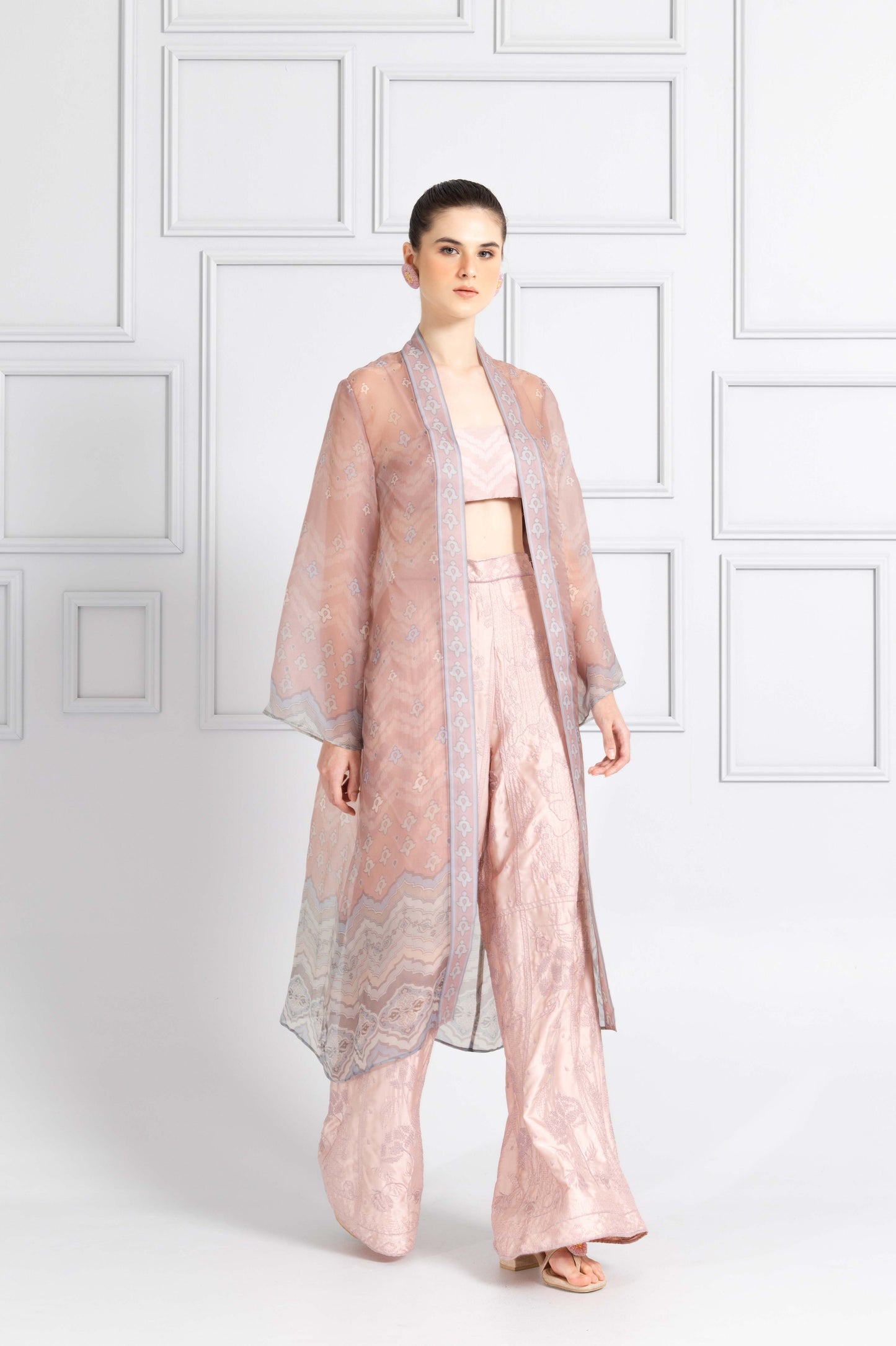 VT 8765-1 / VT 8746-2 Danum Organdy Kimono Long Outer in Blush Set