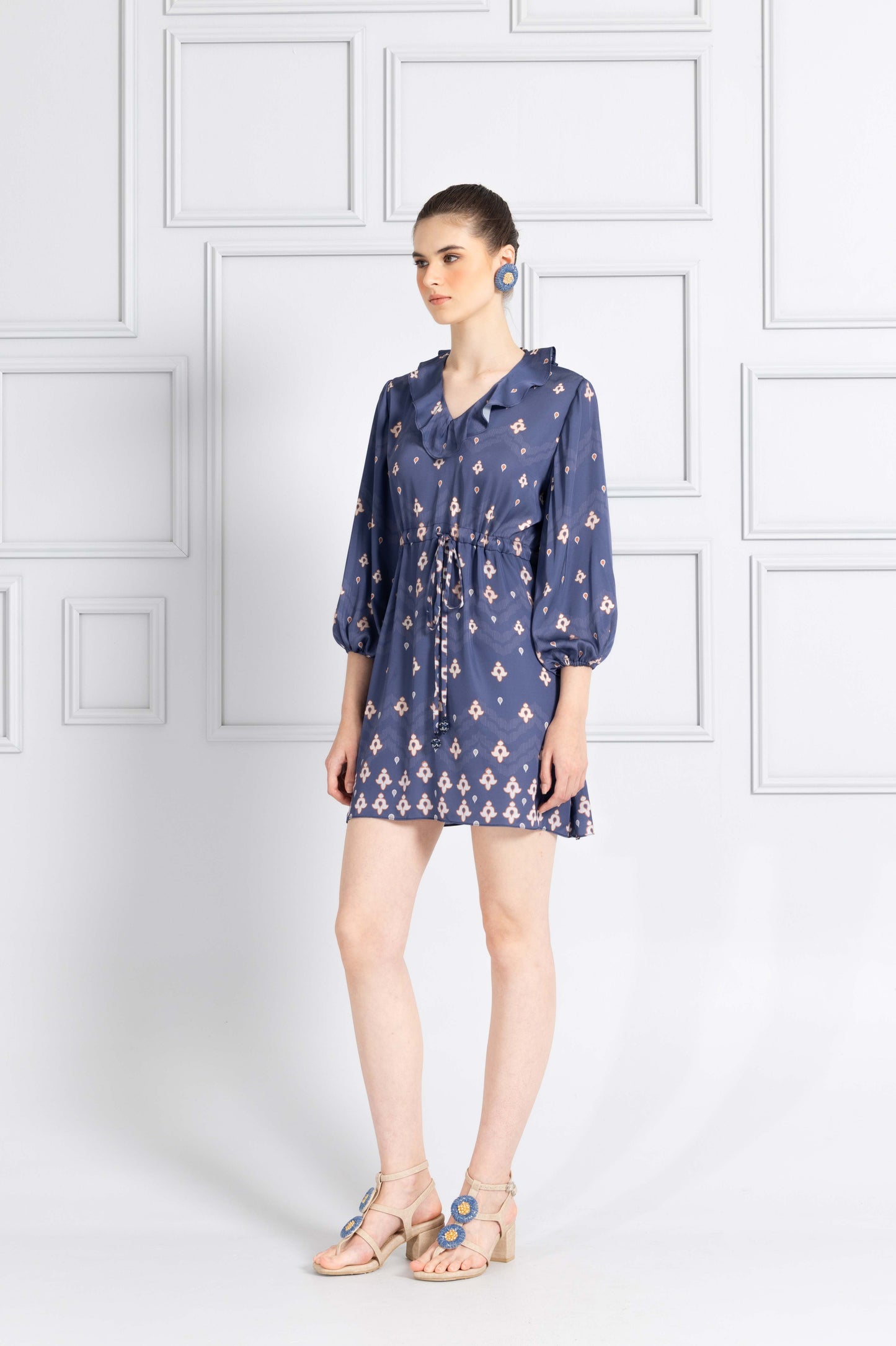 VT 8768-1 Danum Satin Mini-dress with Ruffles in Blue