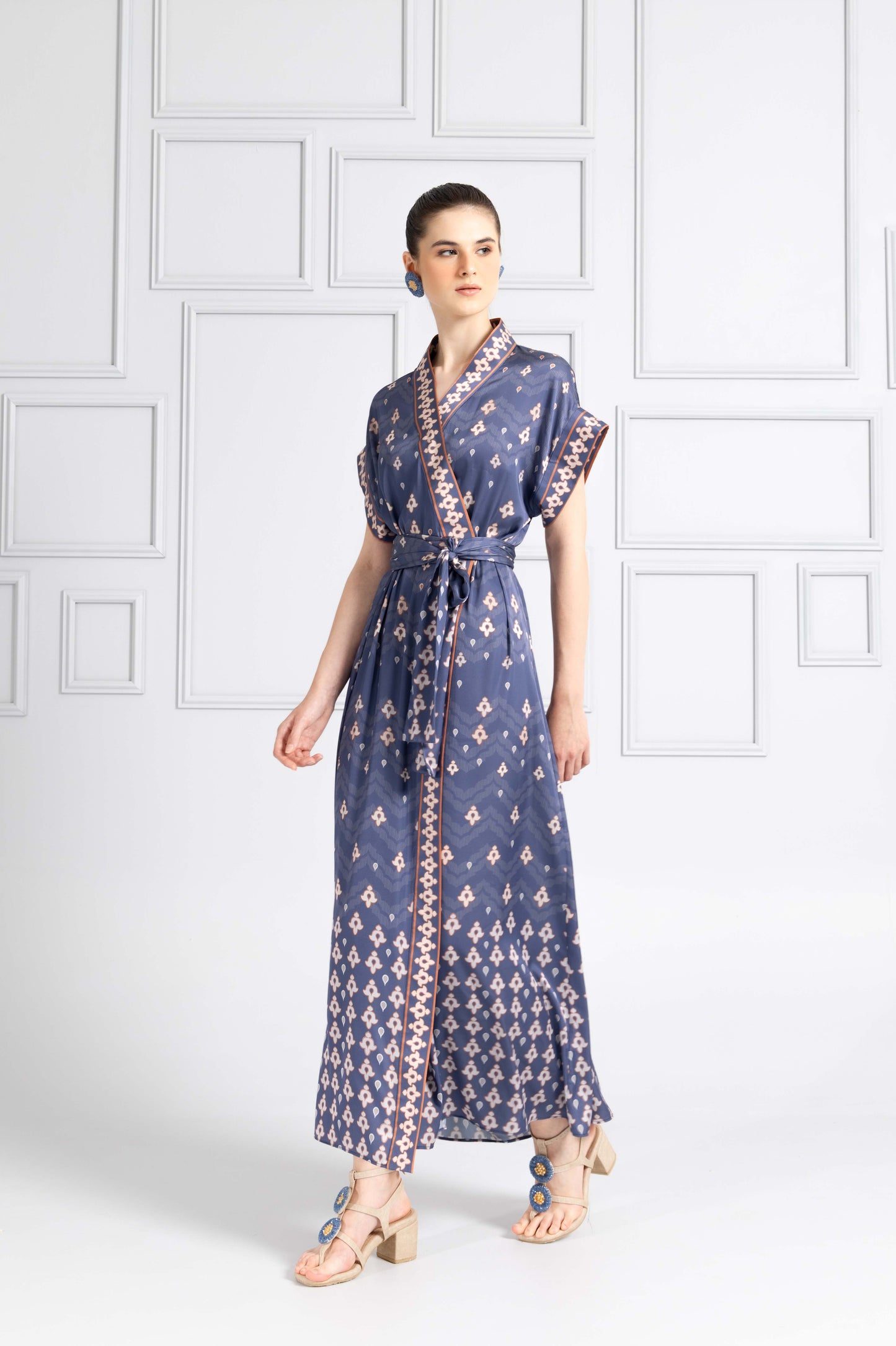 VT 8747 Danum Satin Robe Dress in Blue