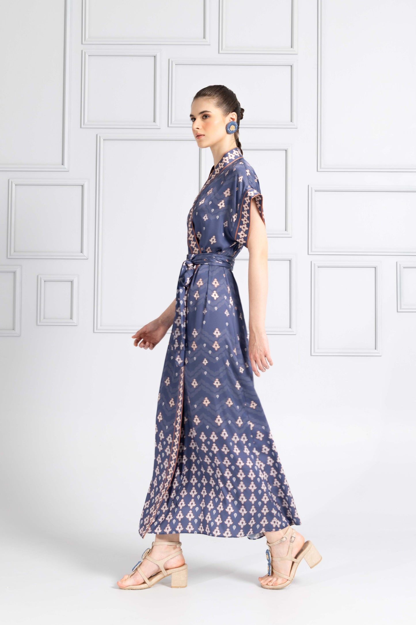 VT 8747 Danum Satin Robe Dress in Blue