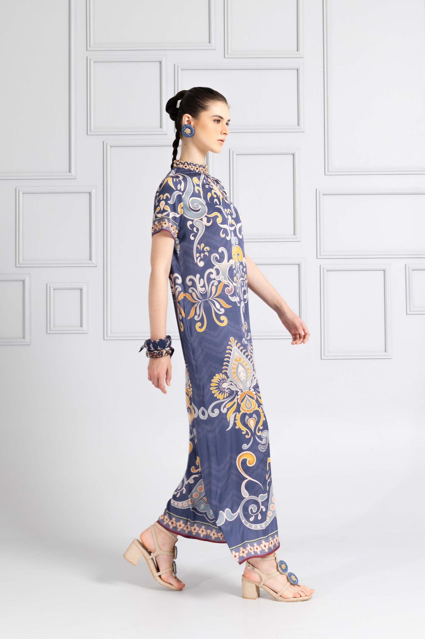 VT 8750 Huma Satin Short Sleeve Ankle-dress