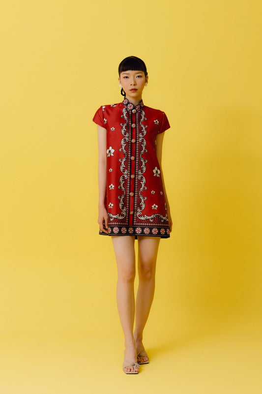 VT 8687 Lihua Mini Dress in Cherry