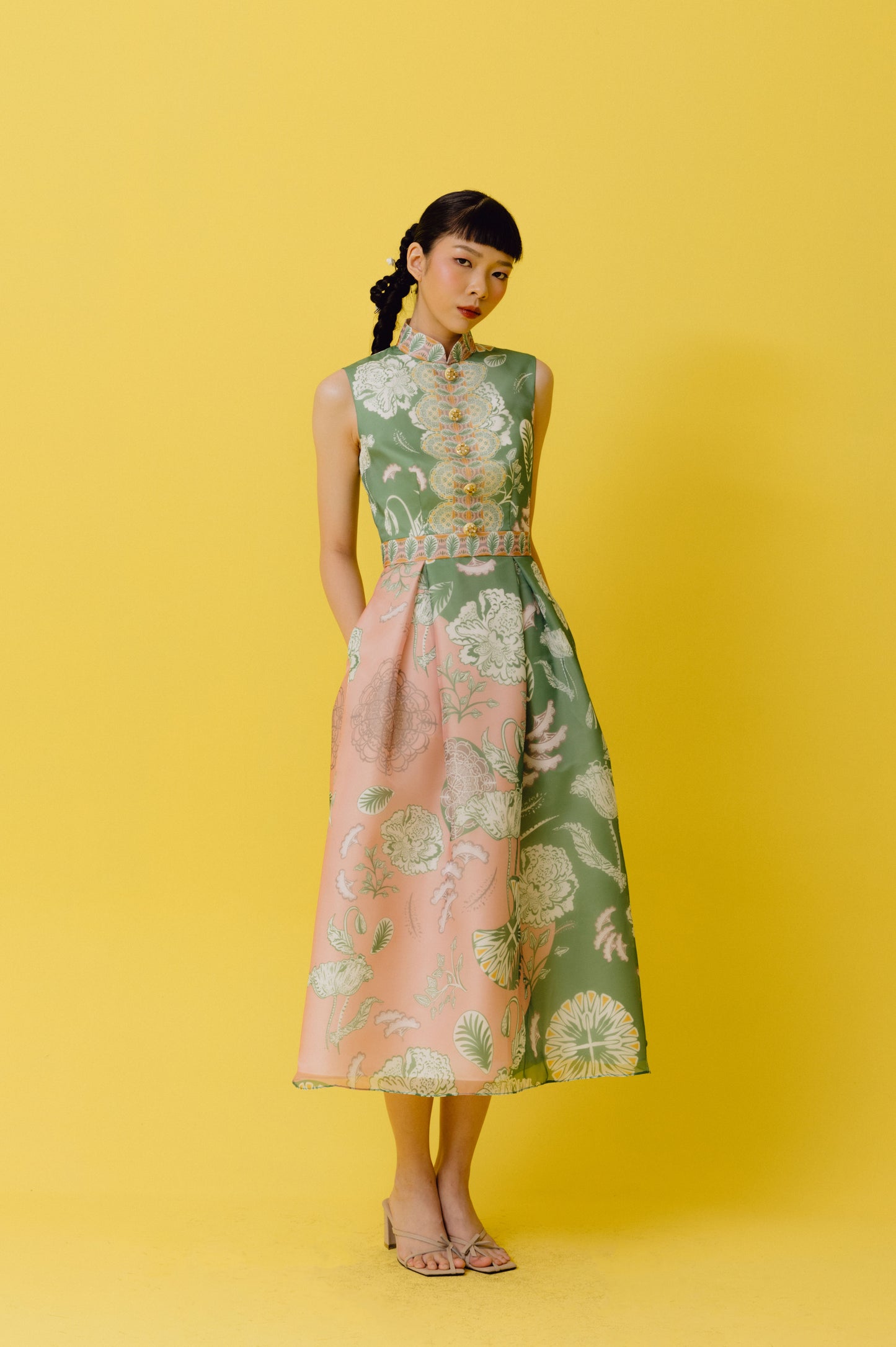 VT 8701 AN Organza Midi Dress in Jade