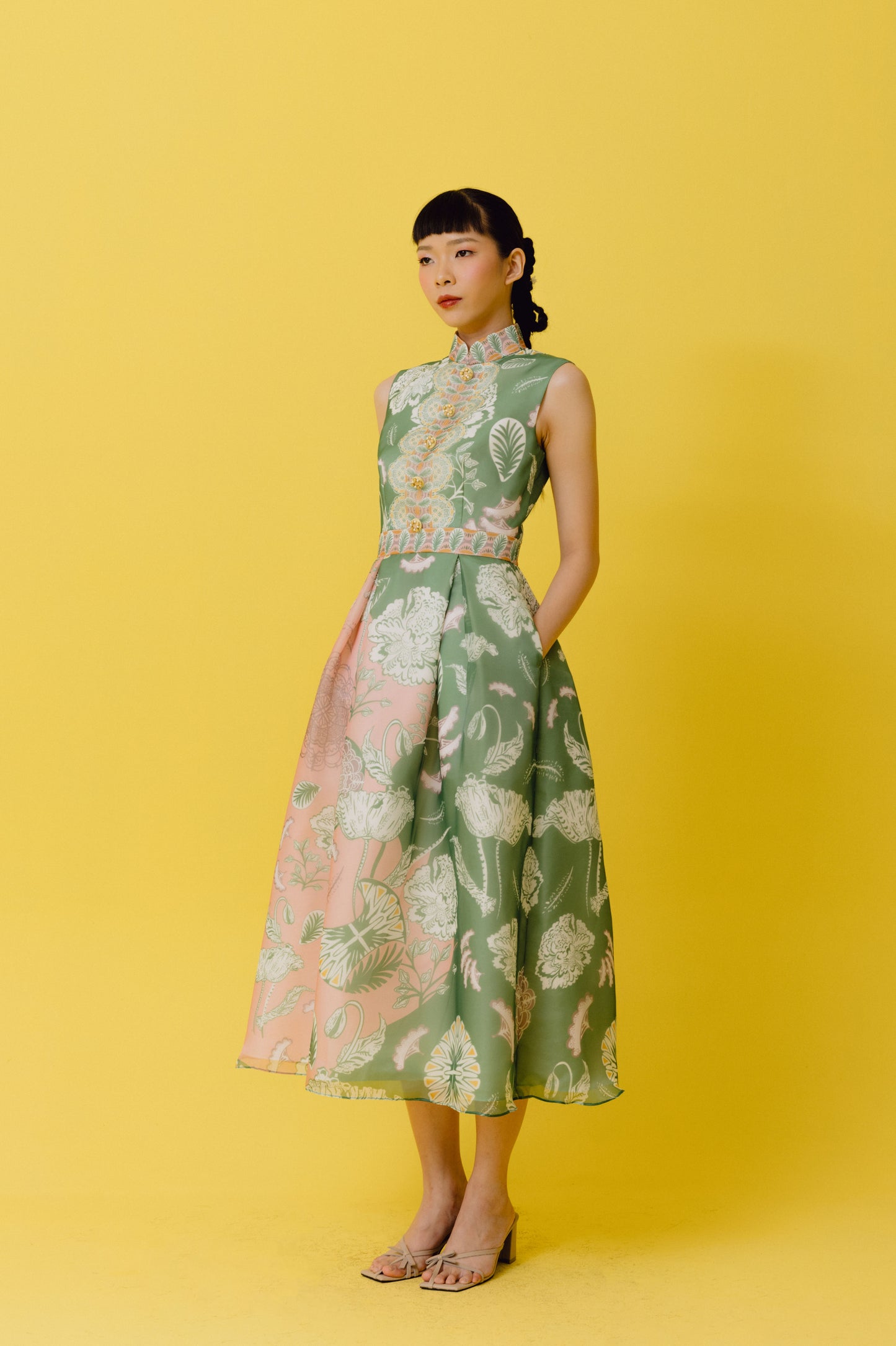 VT 8701 AN Organza Midi Dress in Jade