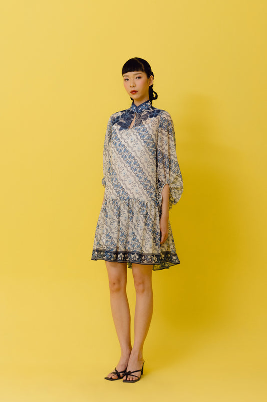 VT 8695 Fen Chiffon Dress with Puffed Sleeve