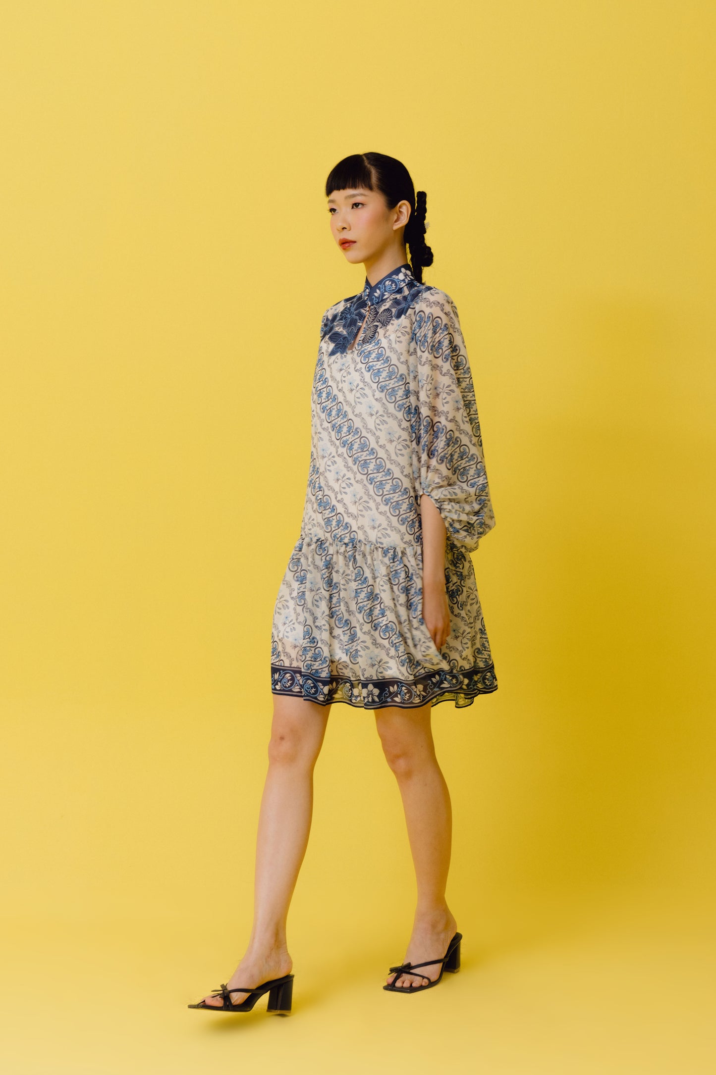 VT 8695 Fen Chiffon Dress with Puffed Sleeve