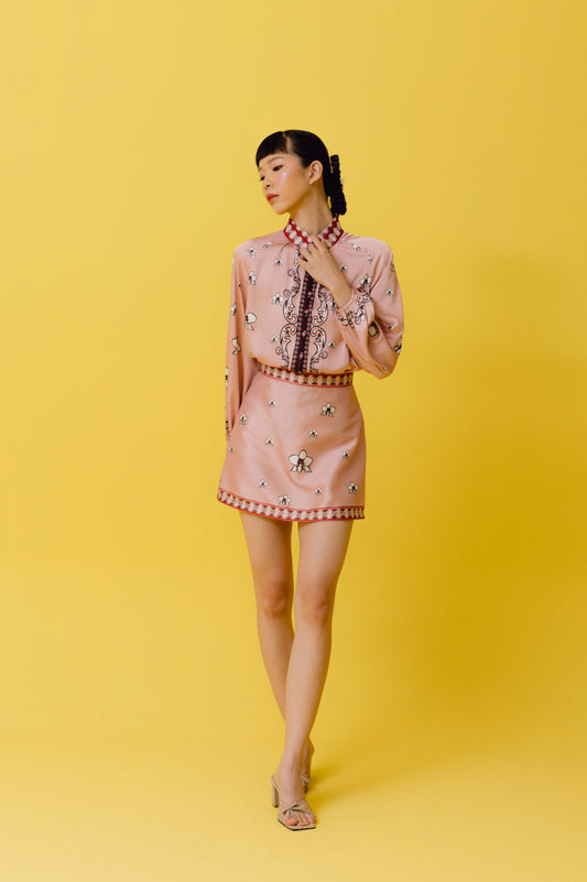 VT 8569-4 / VT 8515-3 Lihua Satin Blouse in Rose Set