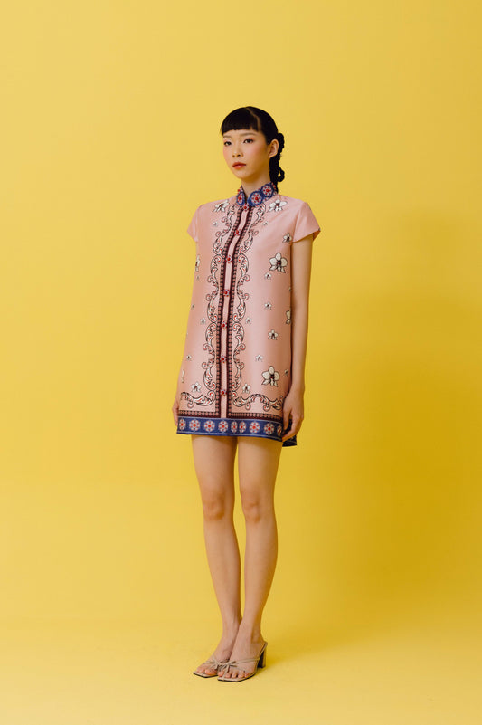 VT 8687-1 Lihua Mini Dress in Rose