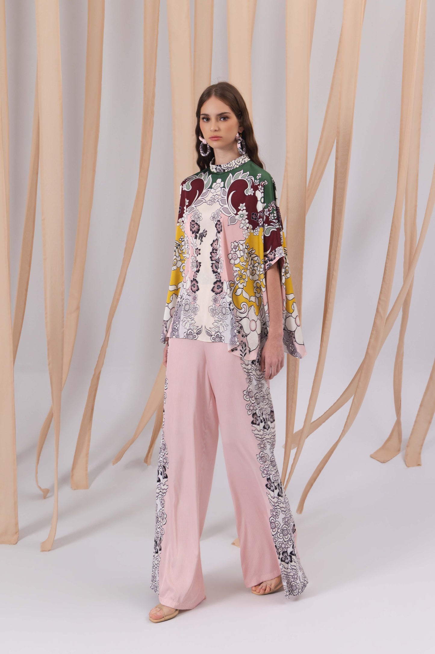 VT 8849 / VT 8839-1 Gendis Satin Oversized Blouse in Pink Set