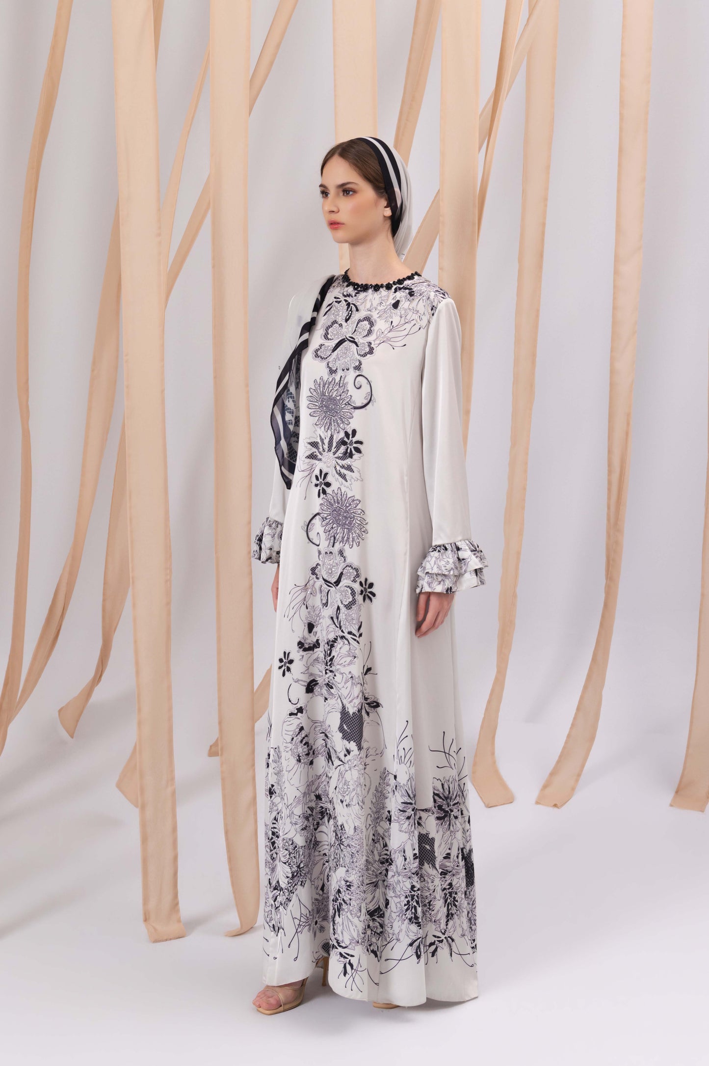 VT 8840 Harsa Satin Dress with Ruffled Sleeve