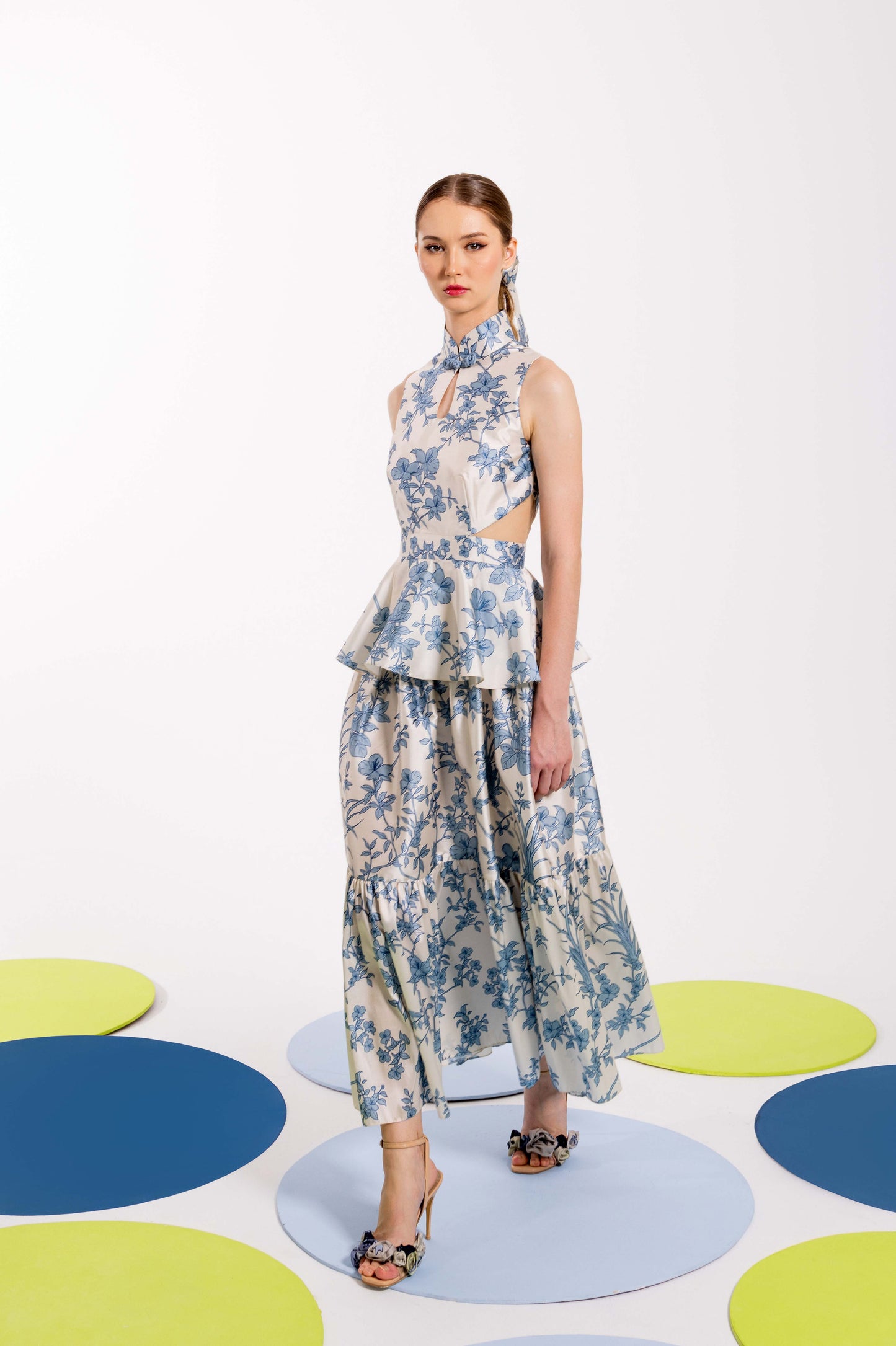 VT 8809 GREKA Taffeta Long-dress with Peplum