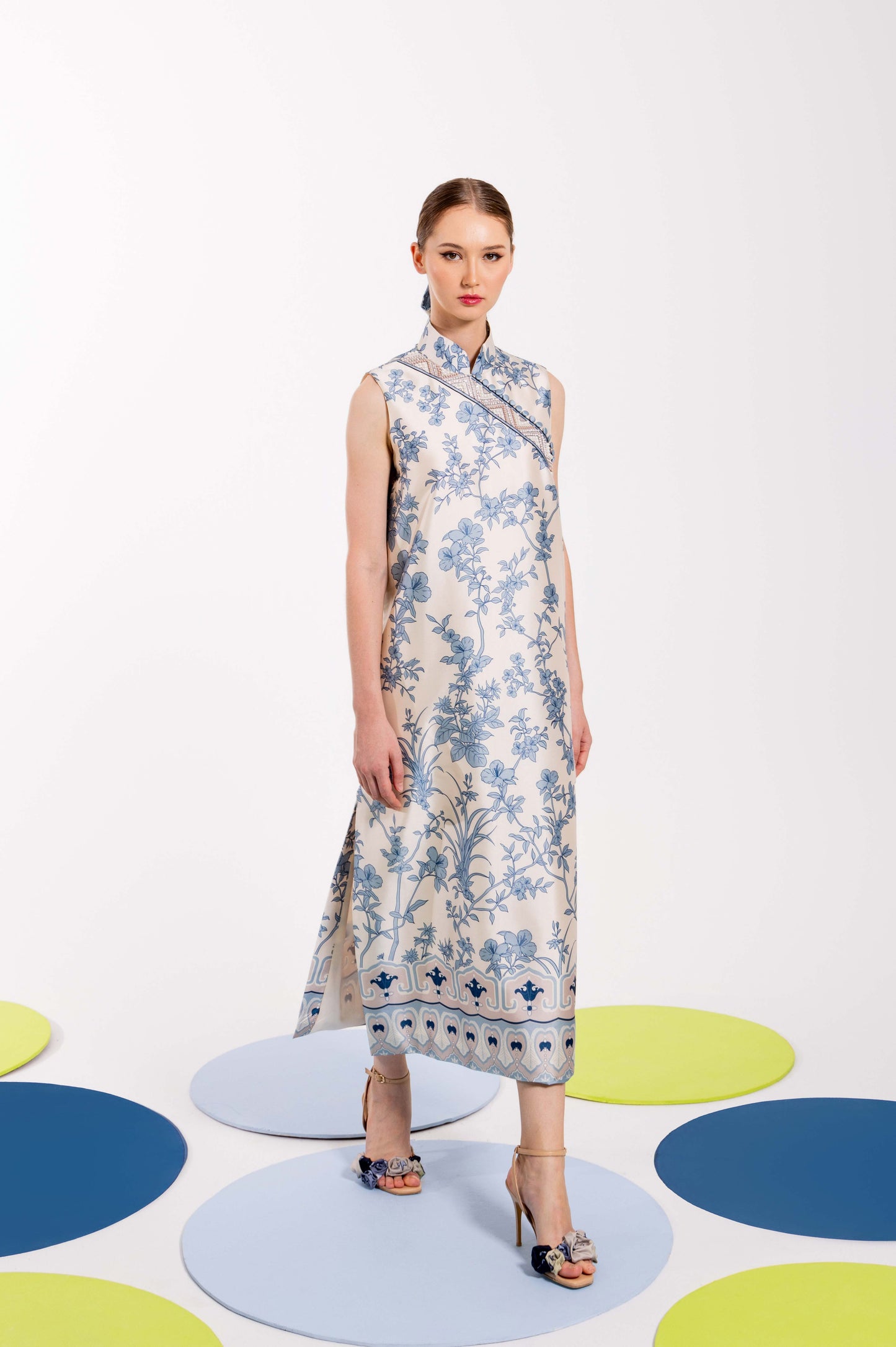 VT 8806 GREKA Tafffeta Midi-dress with Side Slit