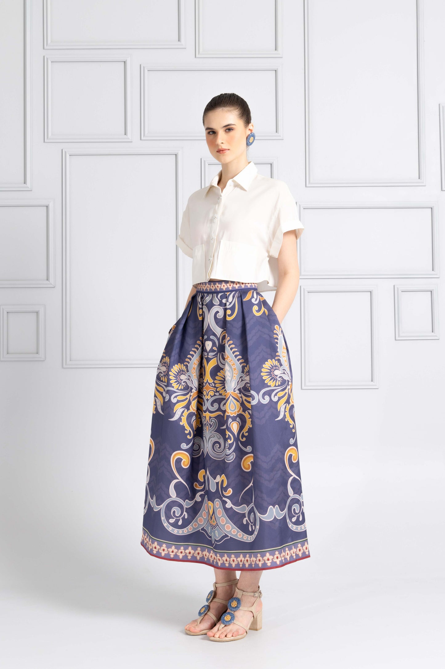VT 8748 / VT 8749 / VT 8547 Huma Shantung Cropped-shirt Set