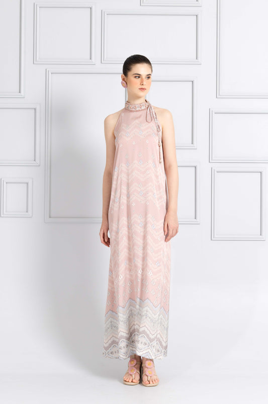 VT 8769 Danum Satin Halter Dress in Blush