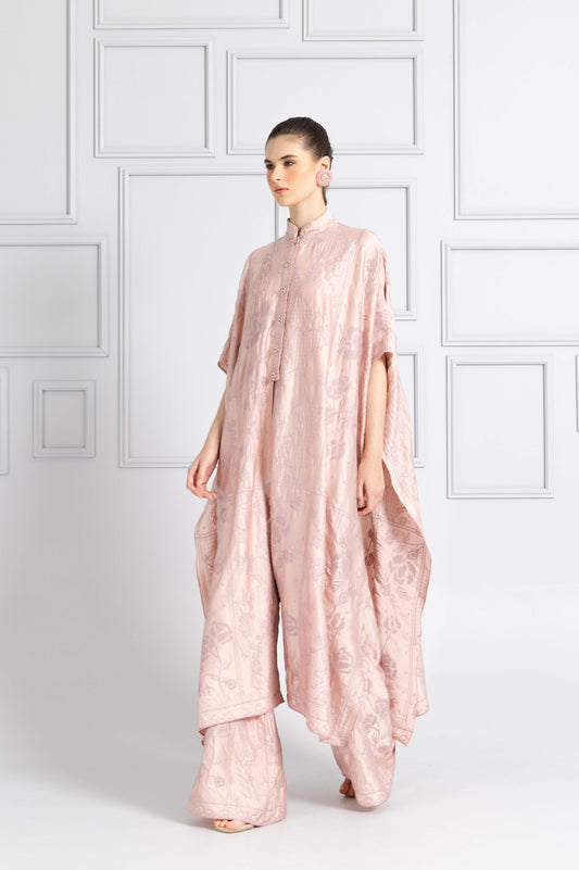 VT 8770 / VT 8746-2 Satin Embroidered Kaftan Top in Blush Set
