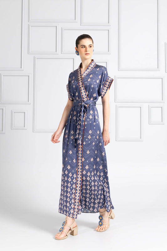 VT 8747 Danum Satin Robe Dress in Blue