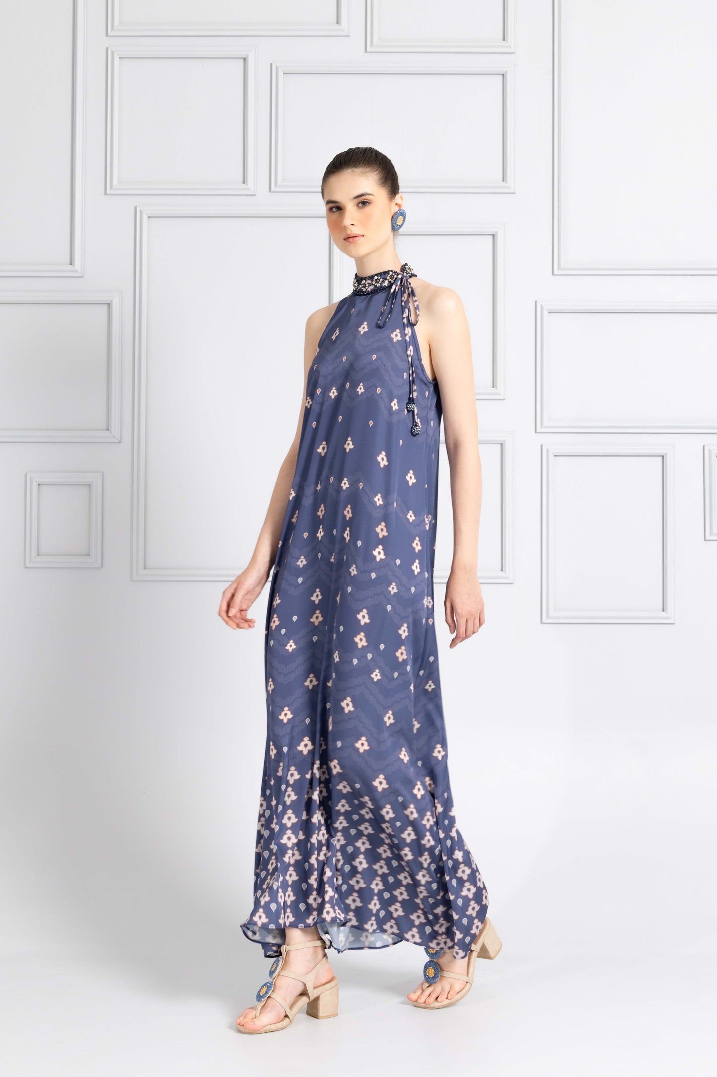 VT 8769-1 Danum Satin Halter Dress in Blue