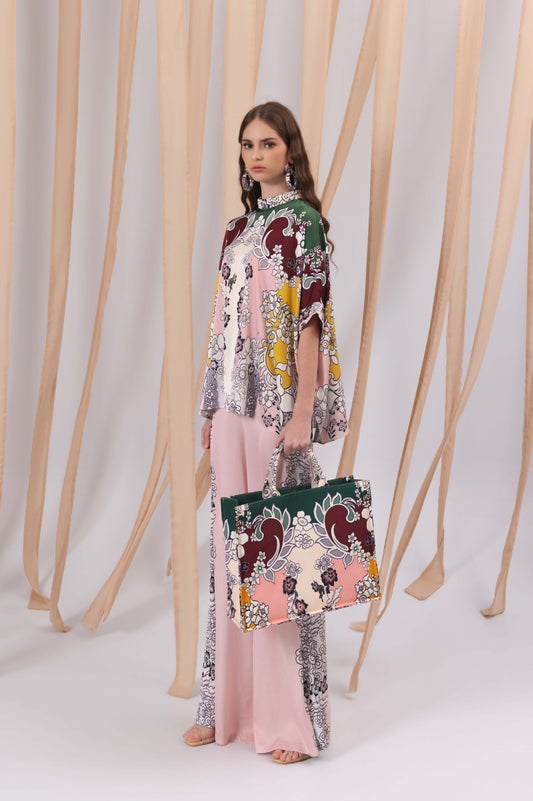 VT 8849 / VT 8839-1 Gendis Satin Oversized Blouse in Pink Set