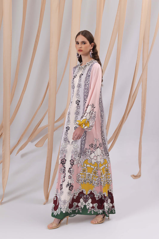 VT 8850 Gendis Satin Maxi Dress in Pink