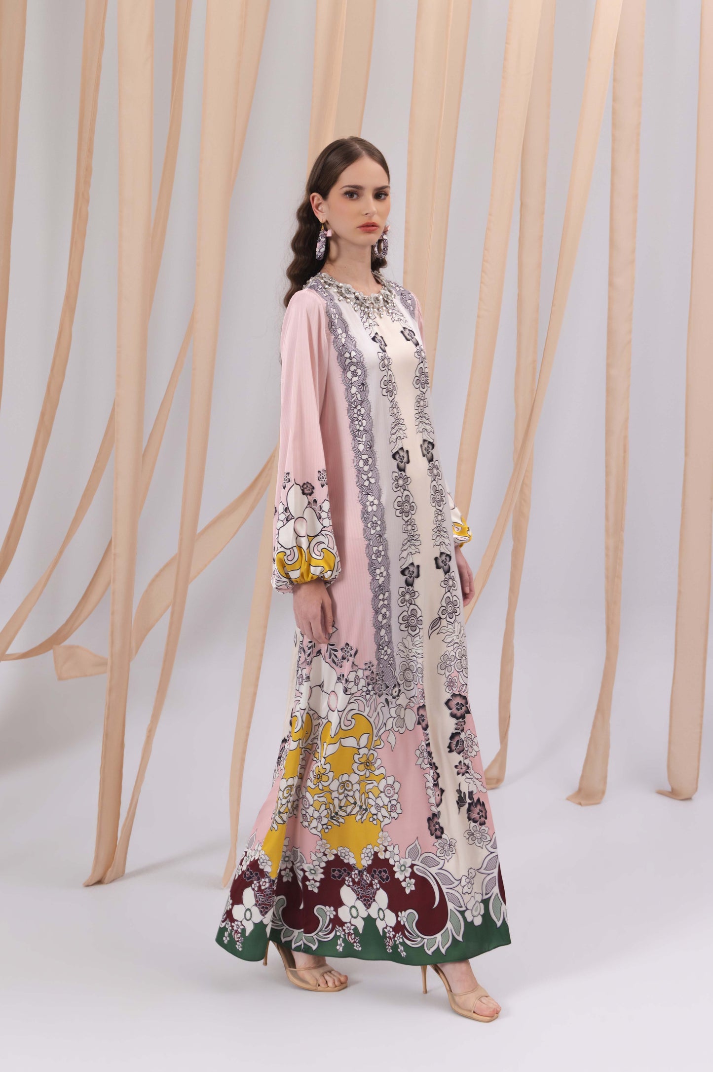 VT 8850 Gendis Satin Maxi Dress in Pink