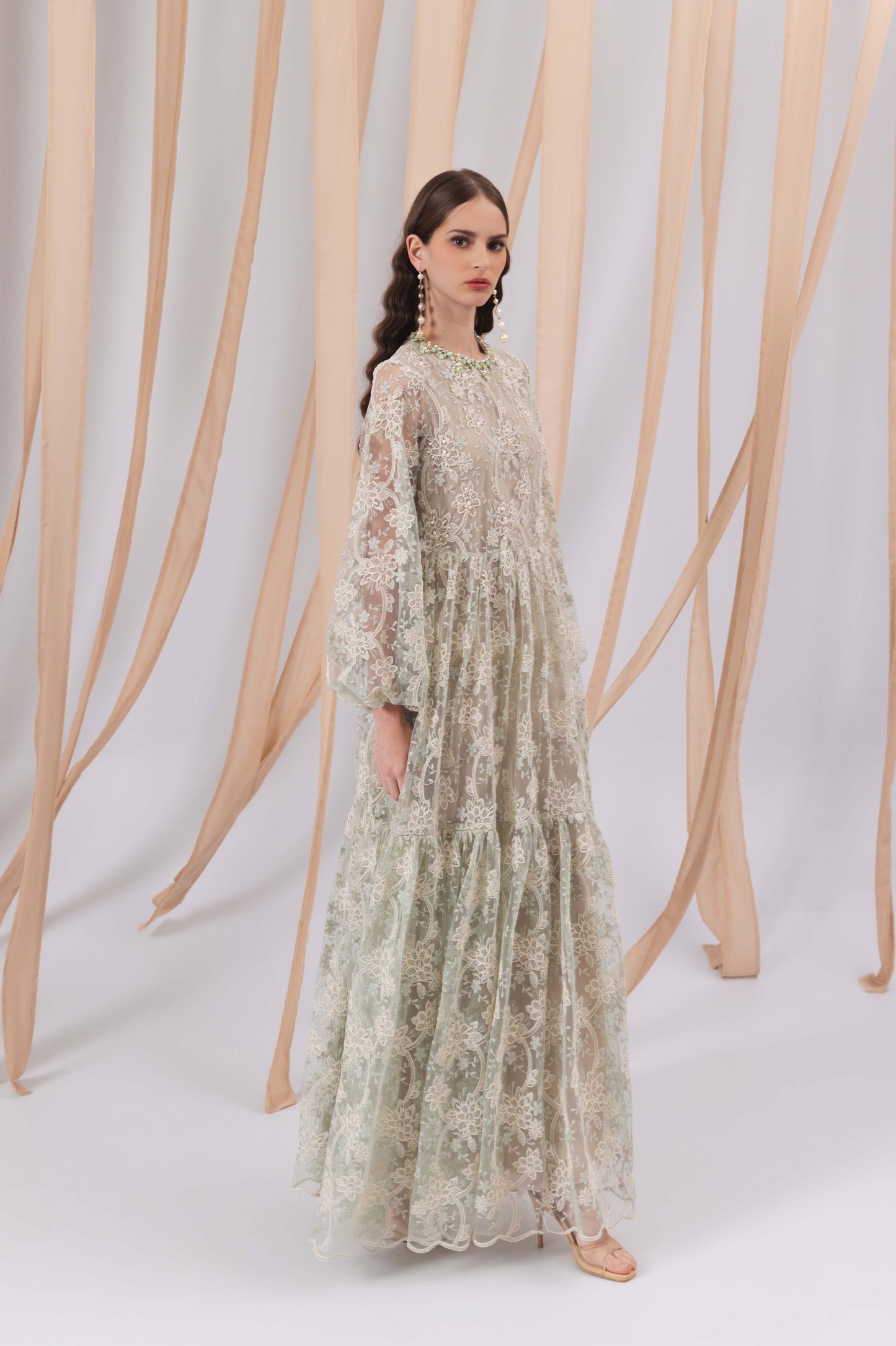 VT 8862-1 Brocade Maxi Dress in Green