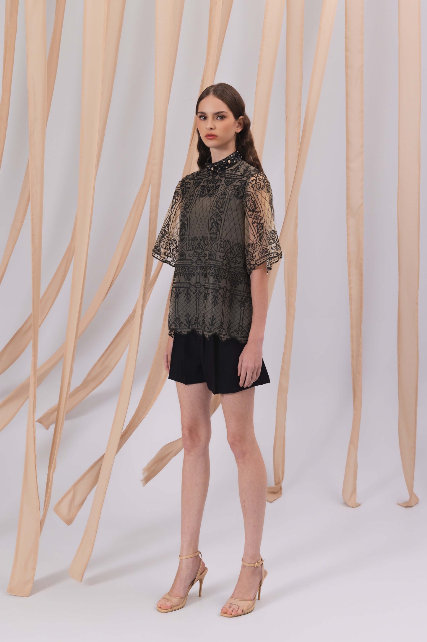 VT 8848 Brocade Blouse in Black