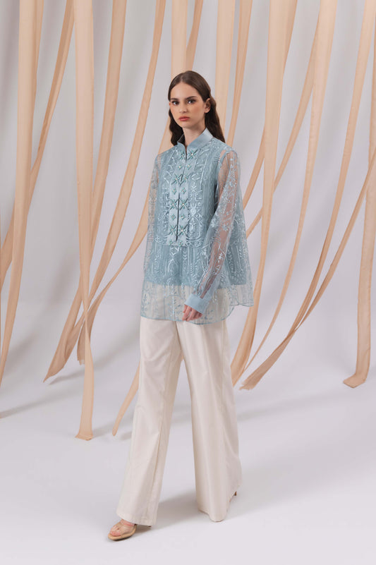 VT 8845 Brocade Shirt in Blue