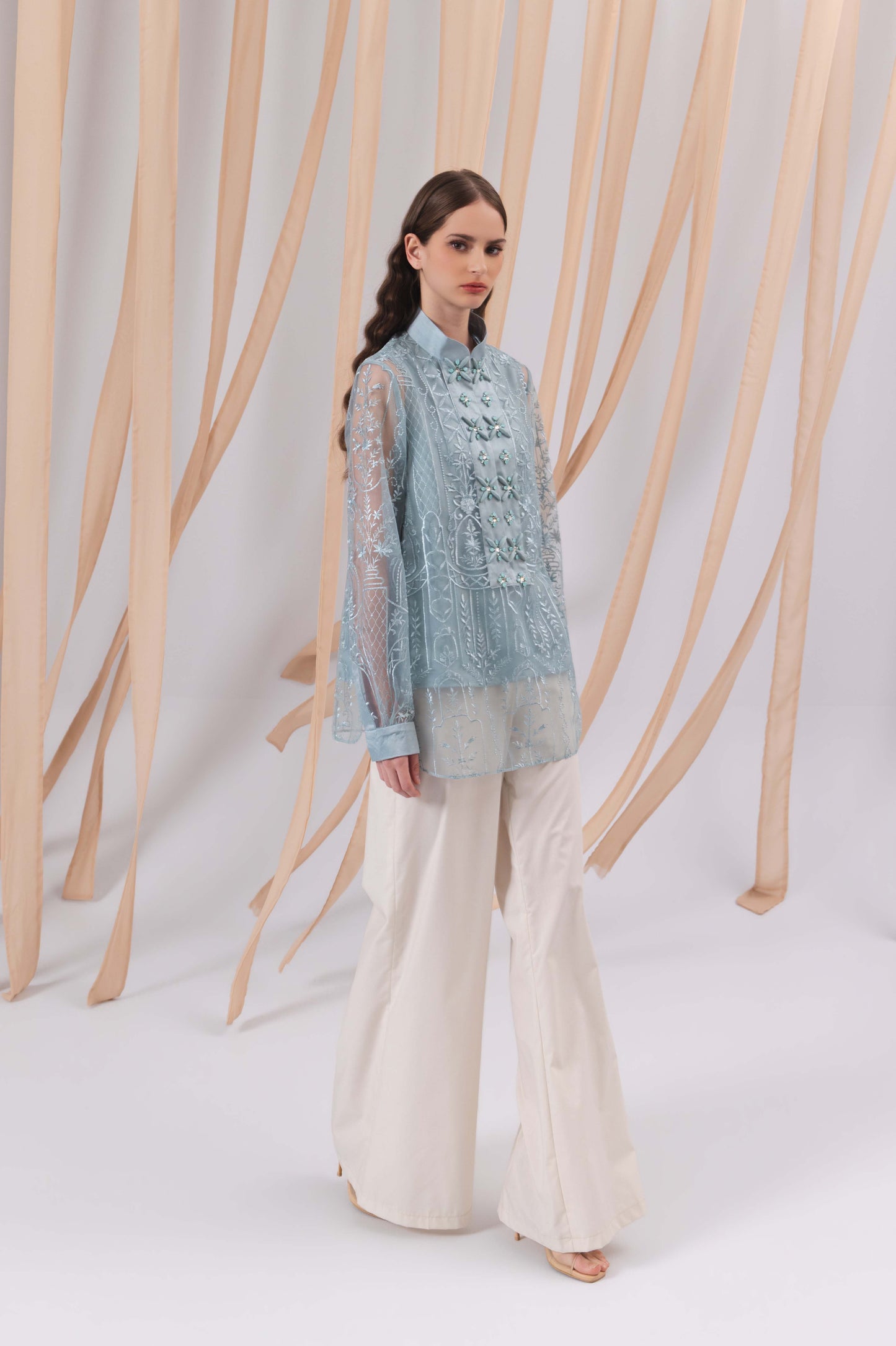 VT 8845 Brocade Shirt in Blue