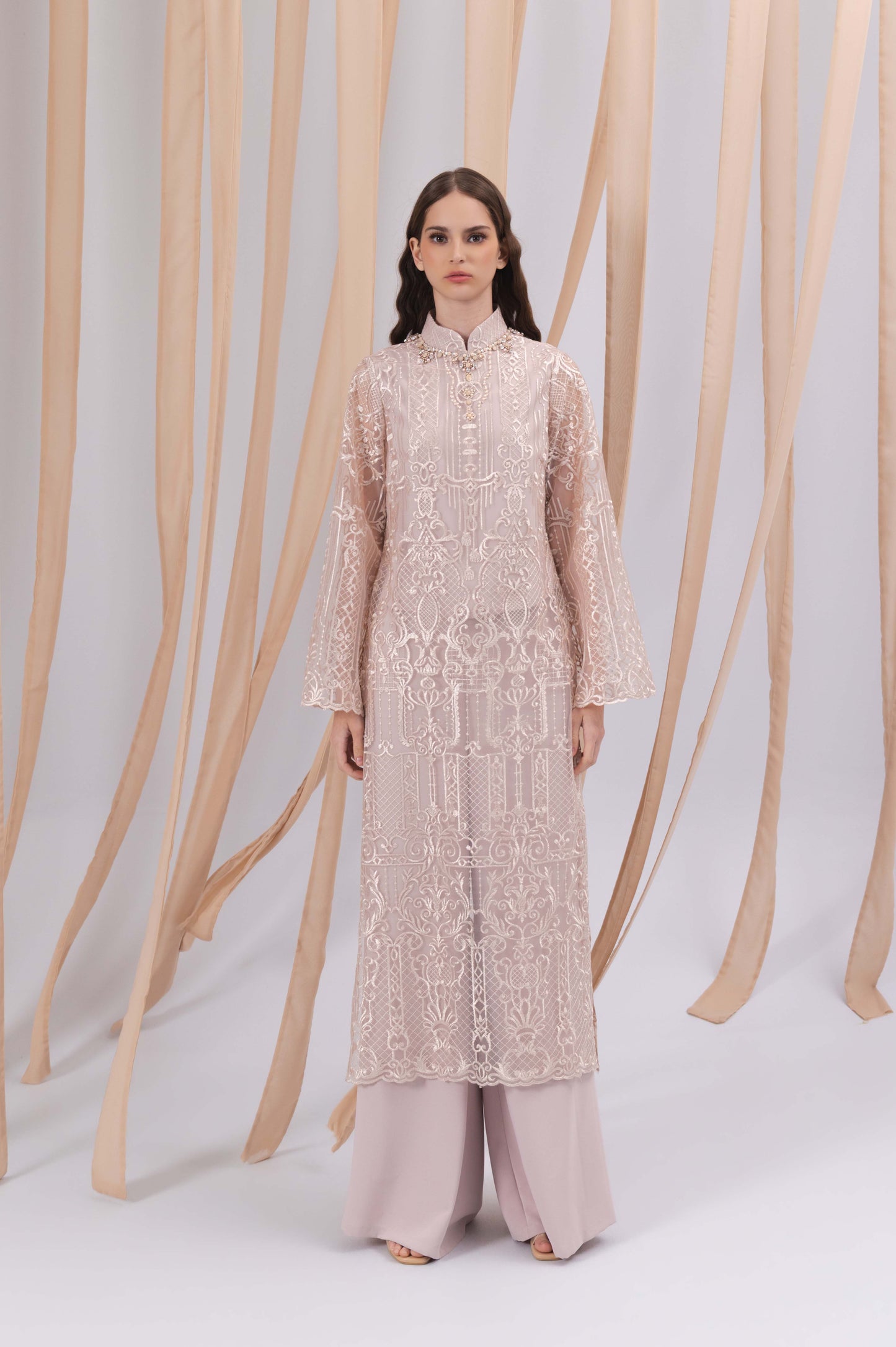 VT 8846 / VT 8839-6 Embroidery Tunic in Pink Set