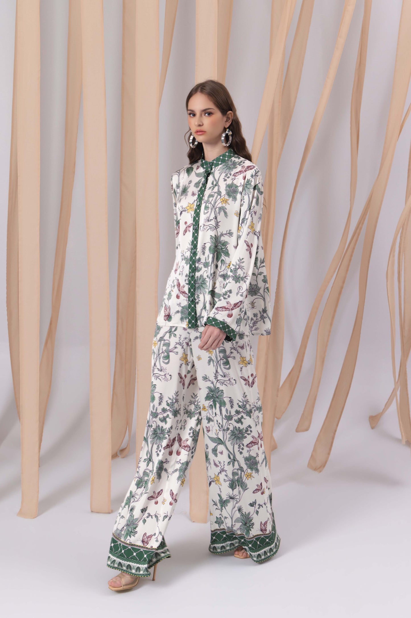 VT 8855 / VT 8839-4 Rana Satin Shirt in Pine Set