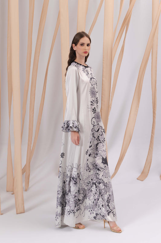 VT 8840 Harsa Satin Dress with Ruffled Sleeve