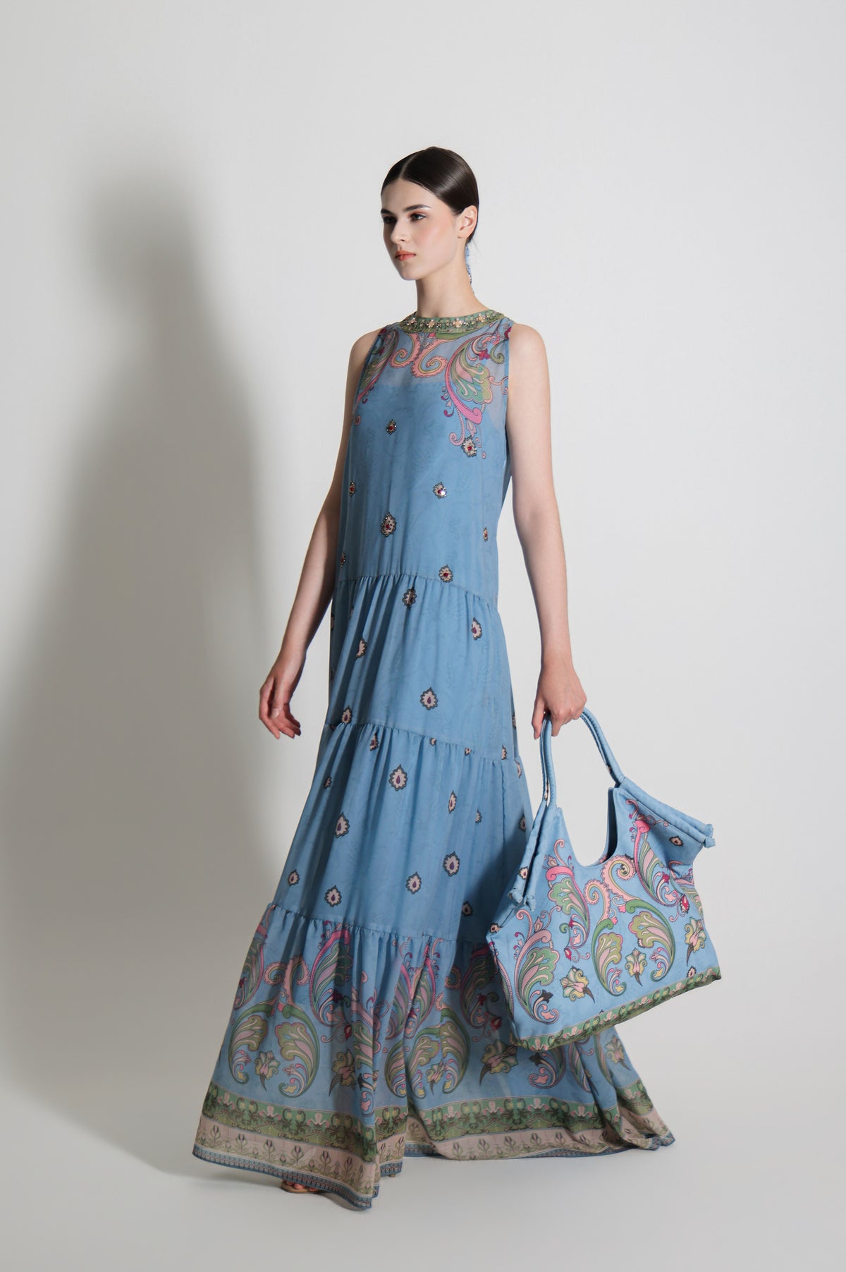VT 8906-1 Arut Chiffon Halter Dress in Sky Blue