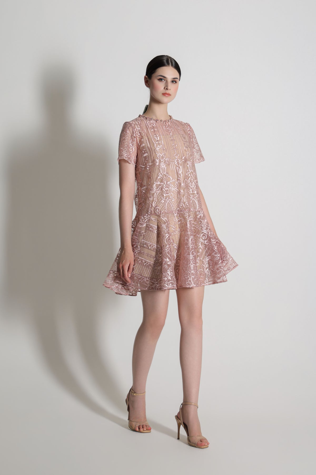 VT 8898-1 Brocade Mini Dress in Pink