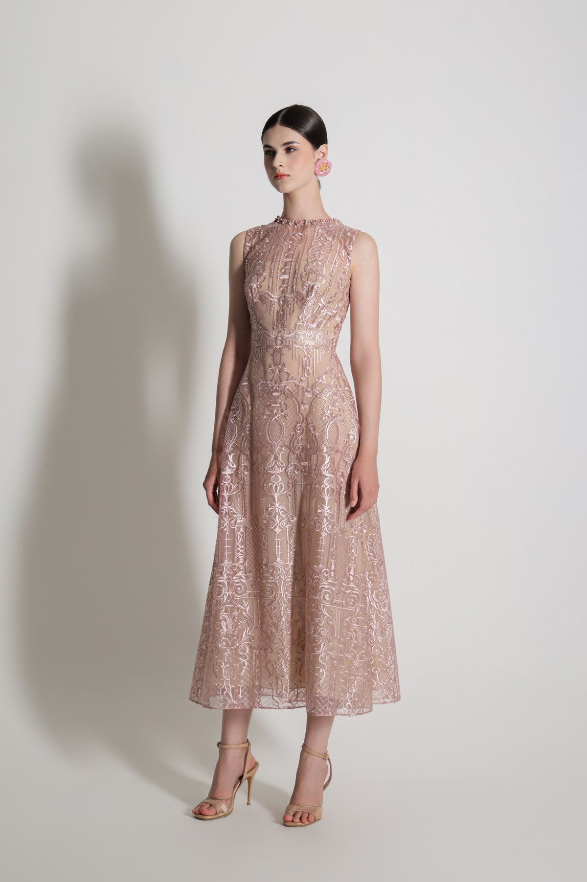 VT 8900 Brocade Sleeveless Dress in Pink