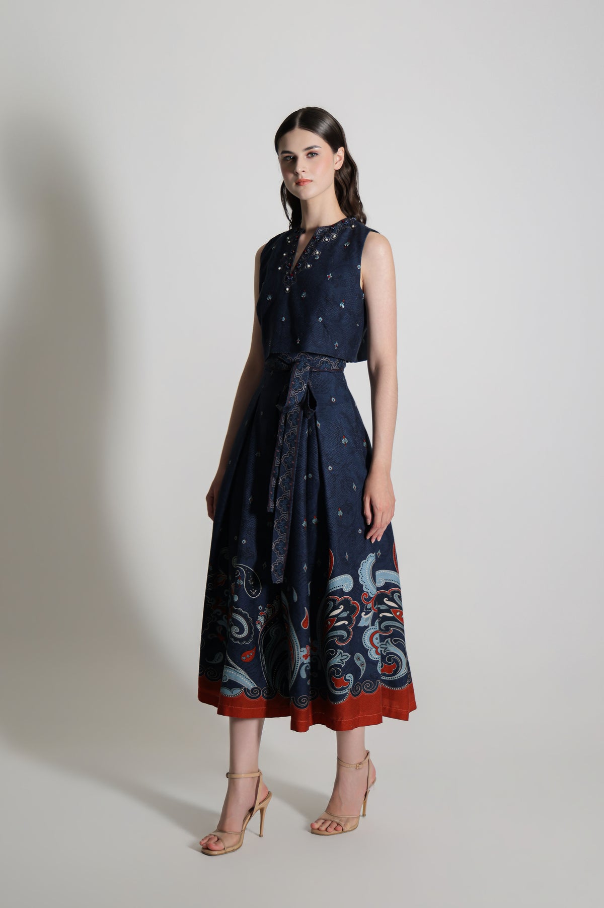 VT 8915 / VT 8916 Kanya Crop-top And Skirt in Blue Set