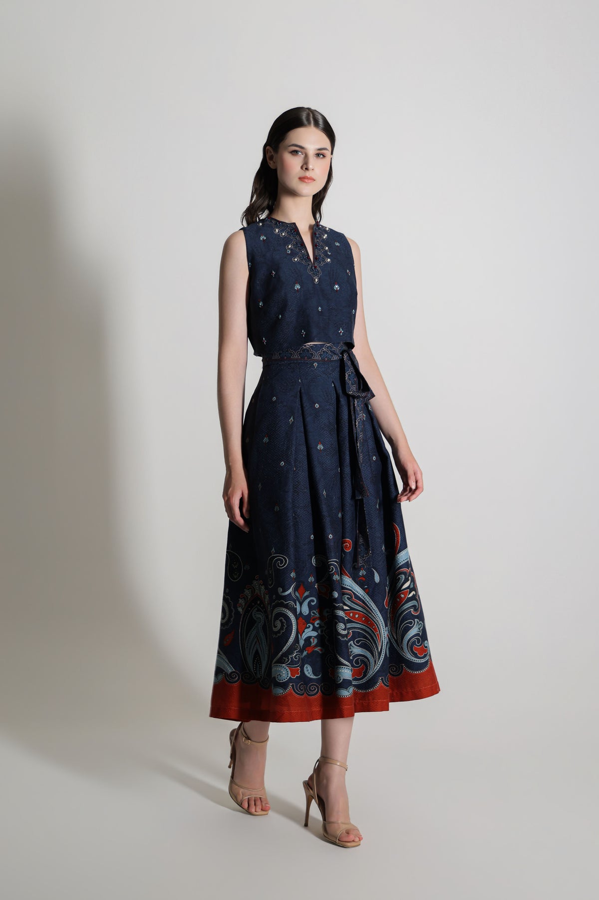 VT 8915 / VT 8916 Kanya Crop-top And Skirt in Blue Set