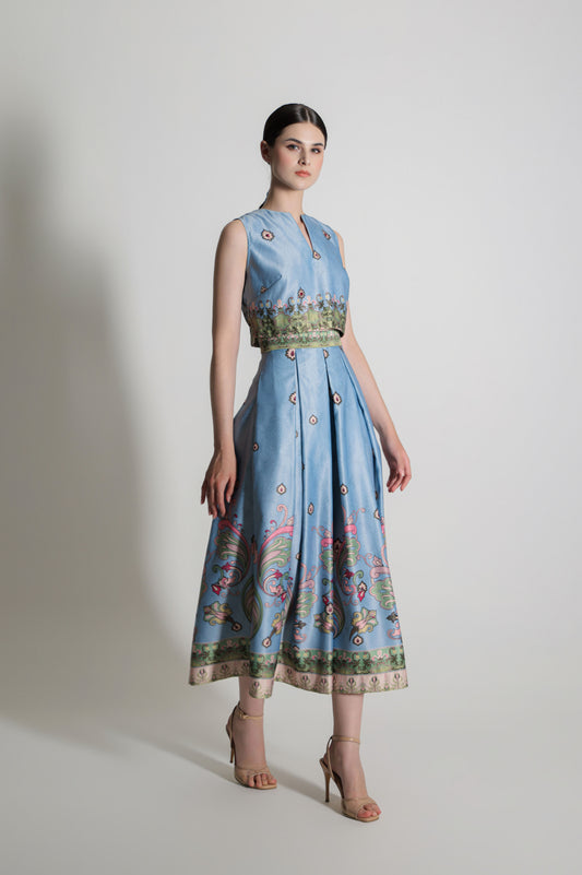 VT 8915-1 / VT 8916-1 Arut Satin Crop-top and Skirt in Sky Blue Set