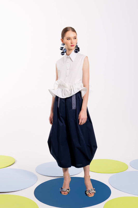 VT 8733 / VT 8833 Sleeveless Cotton Shirt with Ruffles Set