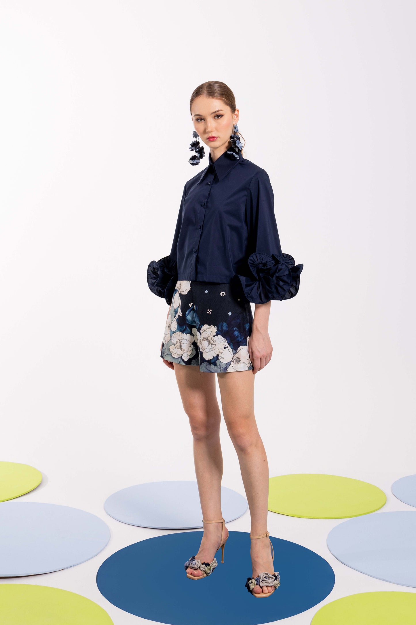 VT 8793 Cotton Shirt with Ruffles in Navy