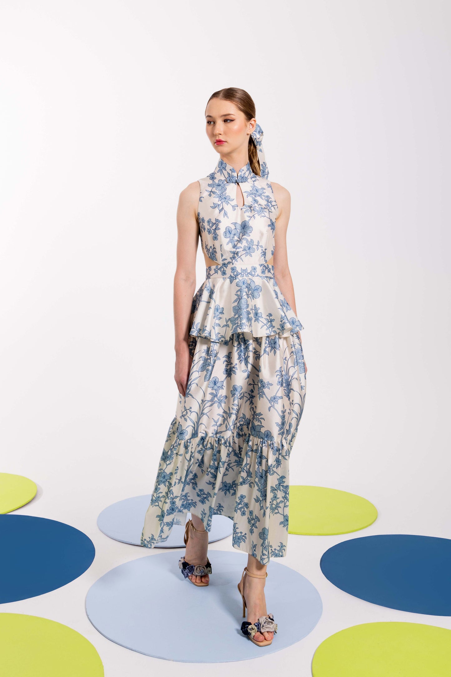 VT 8809 GREKA Taffeta Long-dress with Peplum