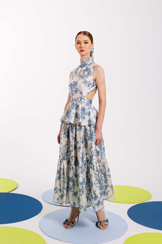 VT 8809 GREKA Taffeta Long-dress with Peplum