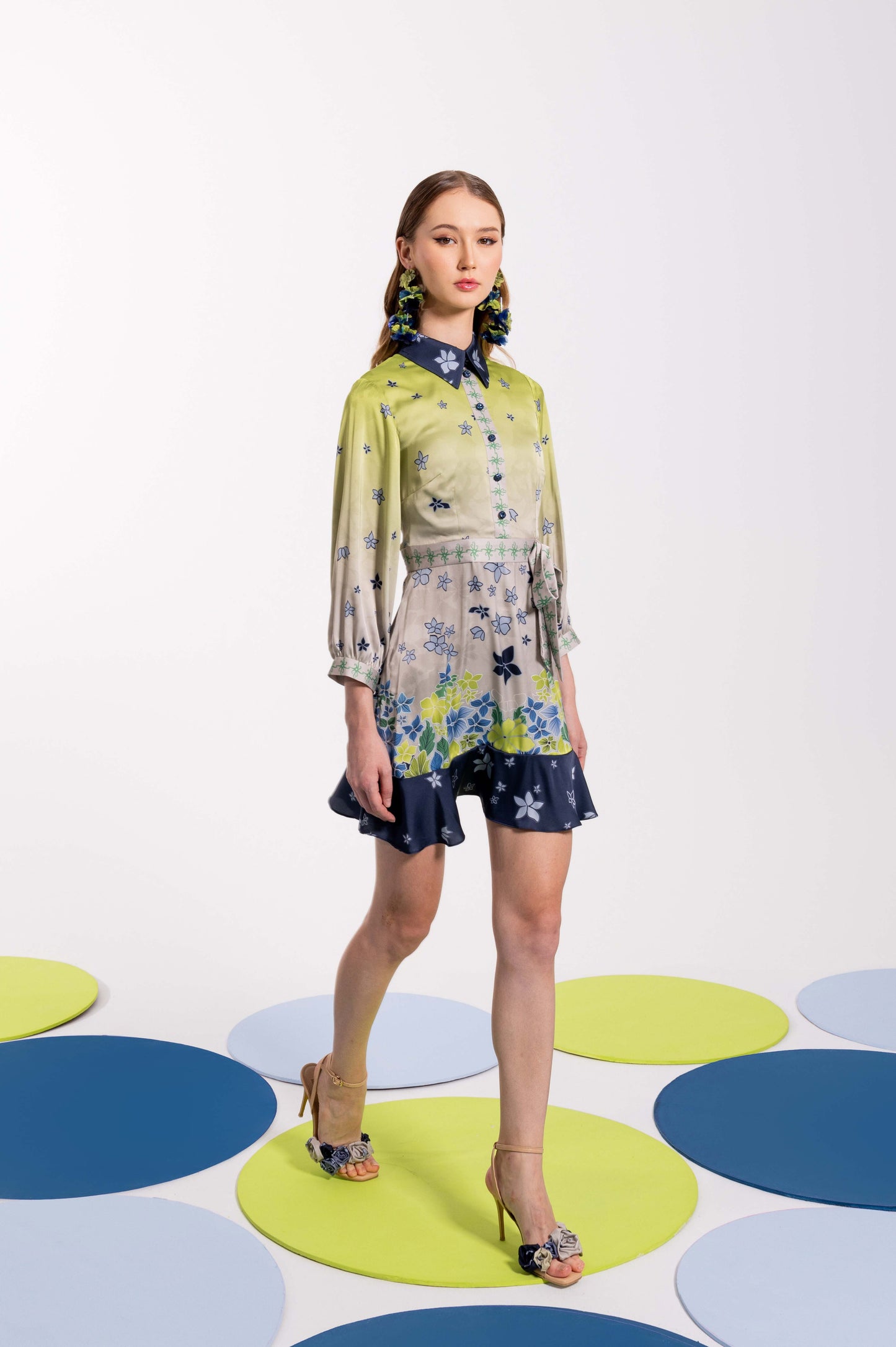 VT 8789 RUNI Satin Mini-dress with Ruffles