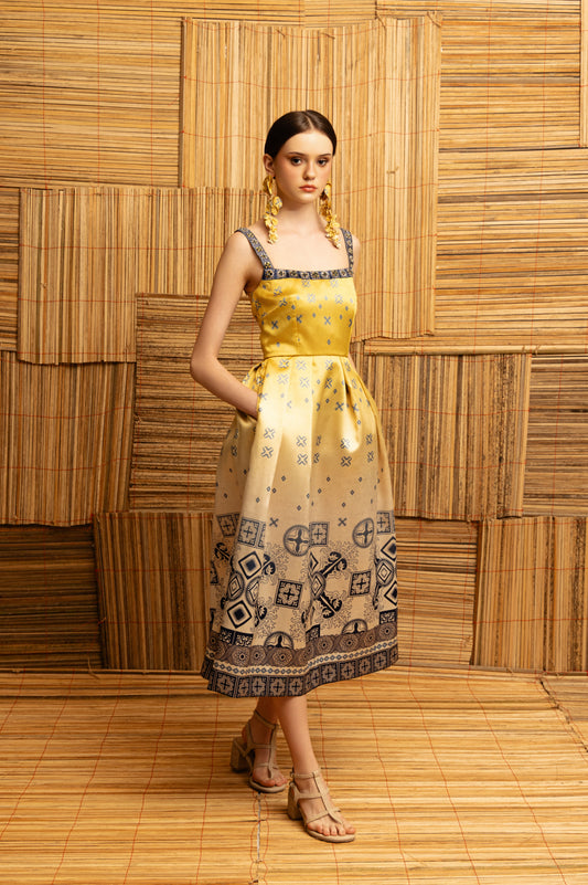 VT 8880 Lawa Square Neck Midi Dress in Mustard