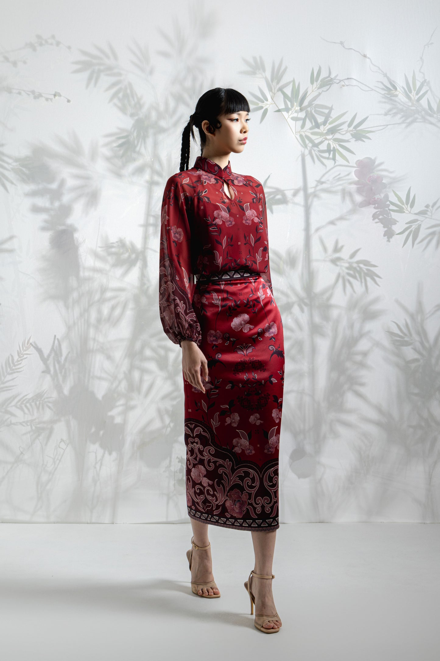 VT 8834-2  Hong Chiffon Blouse with Puffed Sleeve