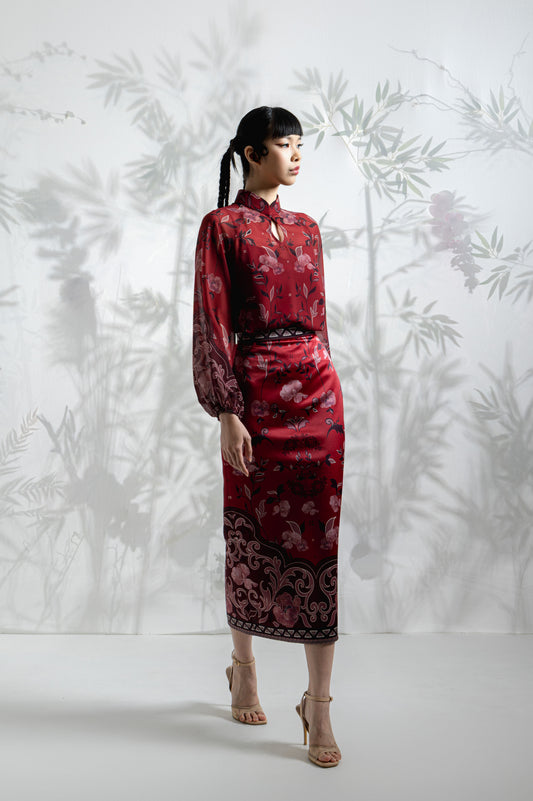 VT 8834-2  Hong Chiffon Blouse with Puffed Sleeve