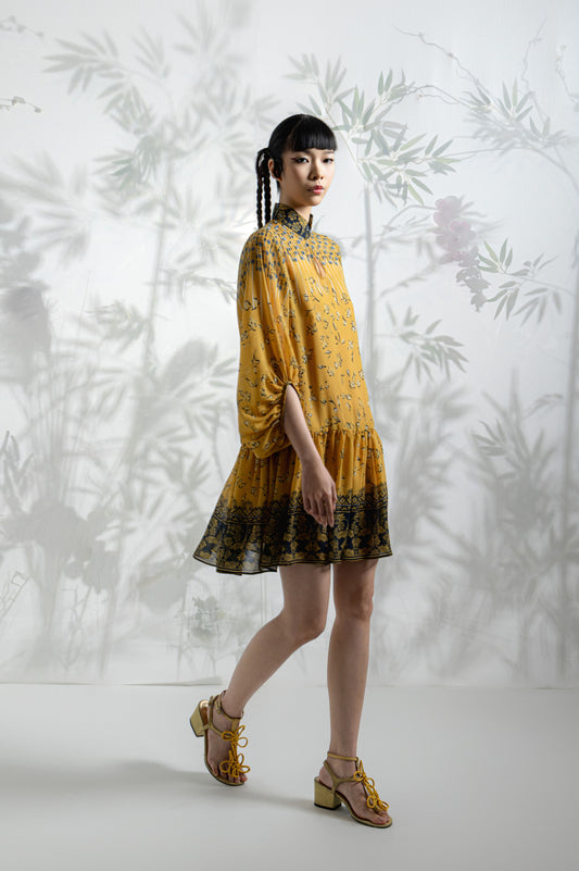 VT 8805-1 Rong Chiffon Mini Dress with Puffed Sleeves