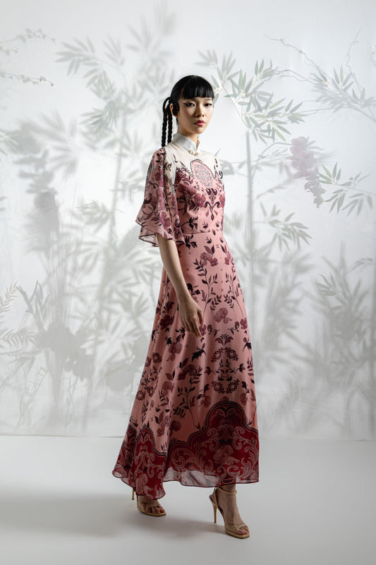 VT 8829 Yan Chiffon Cape Dress