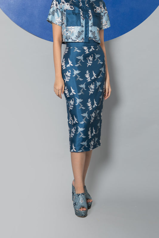 VT 8457 ARYA SHANTUNG PENCIL SKIRT IN AEGEAN BLUE (Pre-Order 3 Weeks)